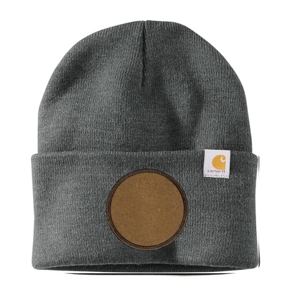 Coal Heather Carhartt Leather Patch Beanie
