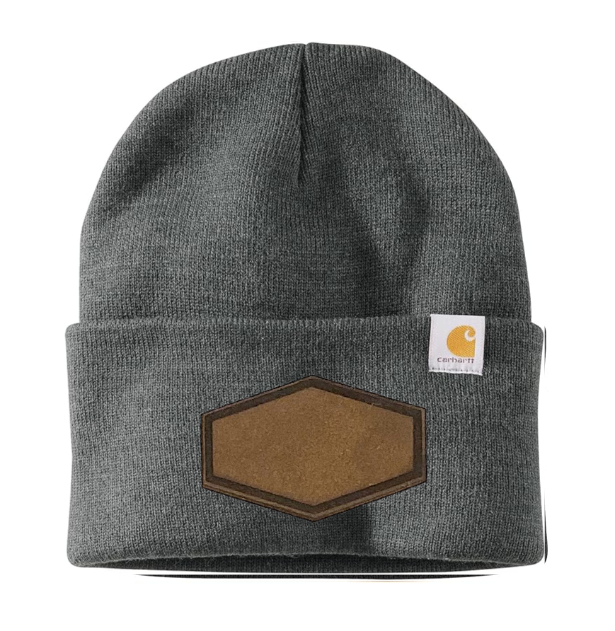 Coal Heather Carhartt Leather Patch Beanie