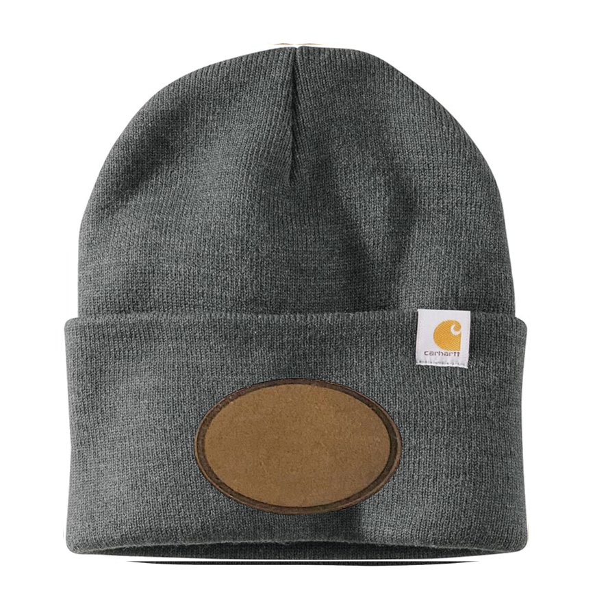 Coal Heather Carhartt Leather Patch Beanie