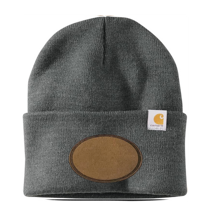 Coal Heather Carhartt Leather Patch Beanie