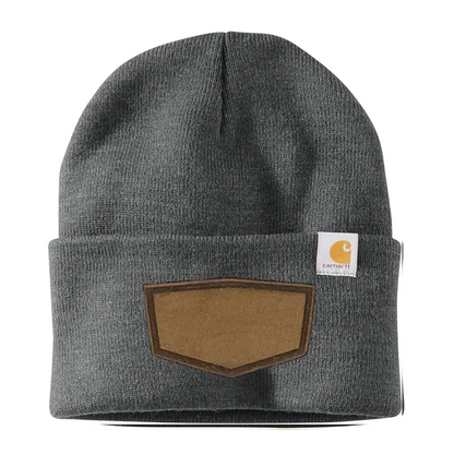 Coal Heather Carhartt Leather Patch Beanie