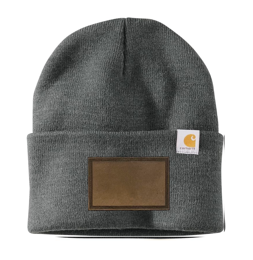 Coal Heather Carhartt Leather Patch Beanie