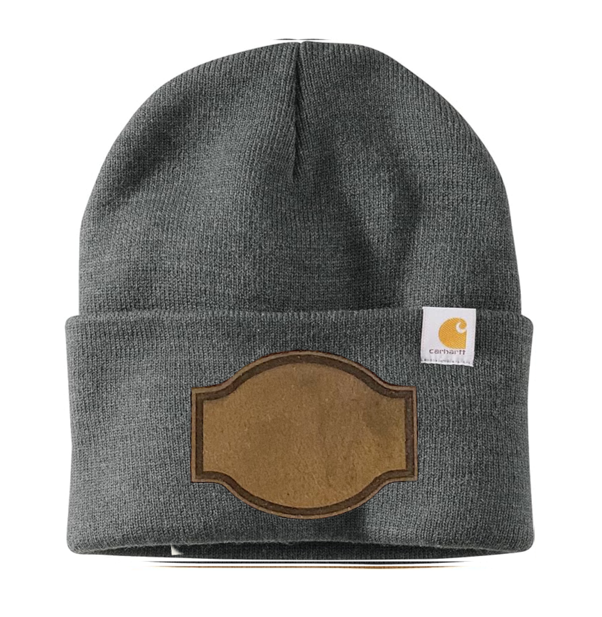 Coal Heather Carhartt Leather Patch Beanie