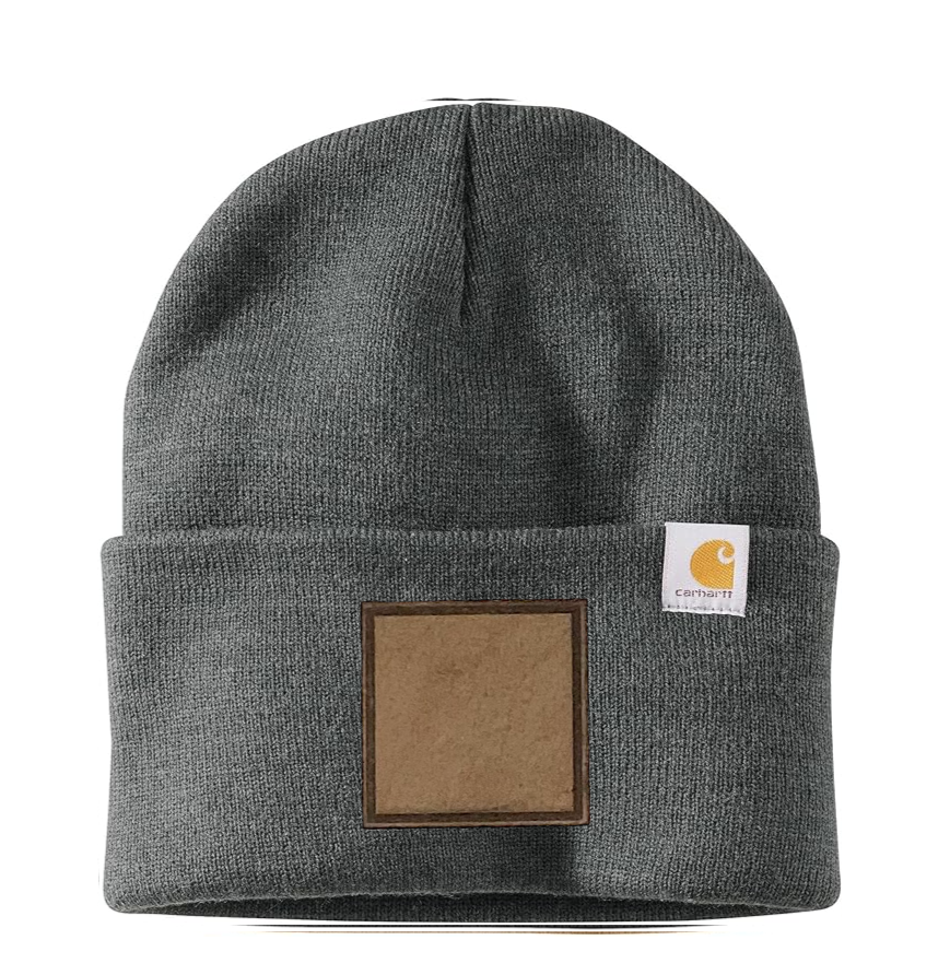 Coal Heather Carhartt Leather Patch Beanie