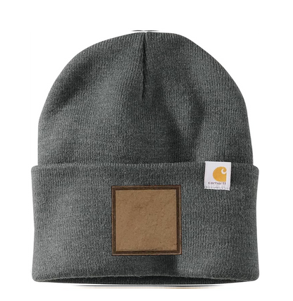 Coal Heather Carhartt Leather Patch Beanie