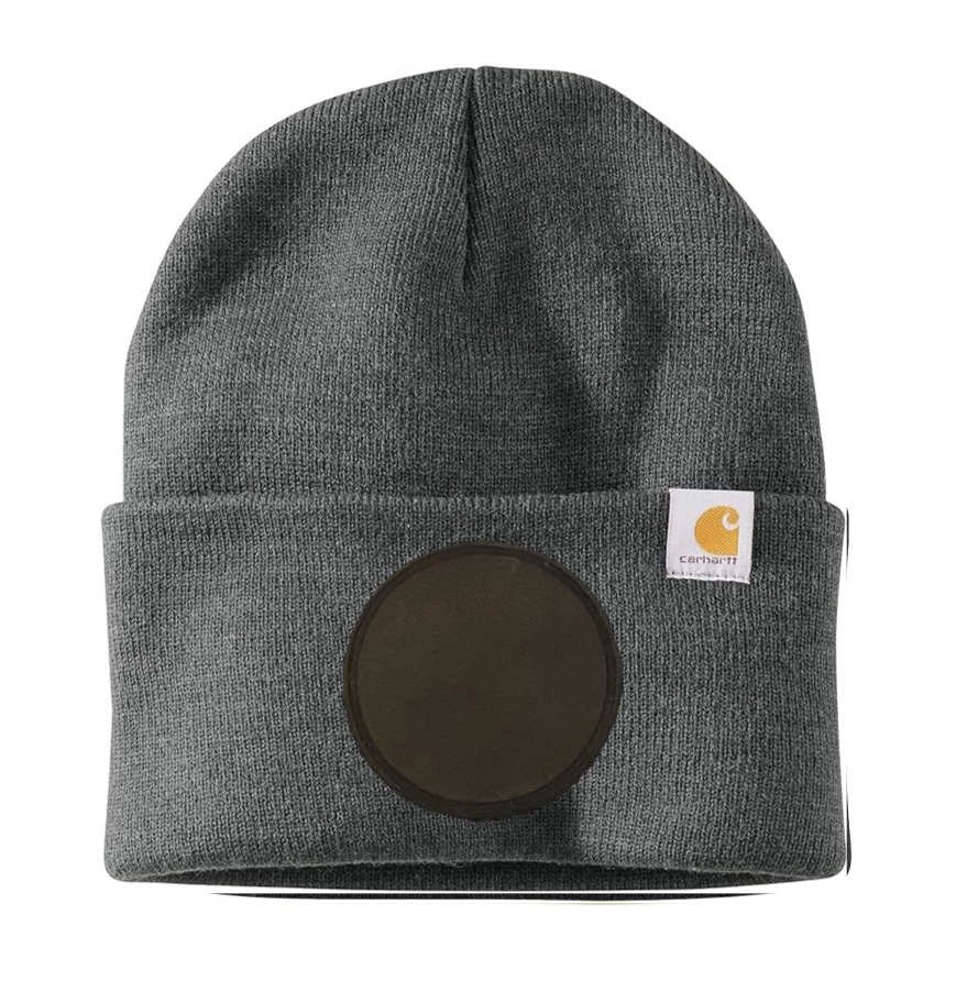 Coal Heather Carhartt Leather Patch Beanie