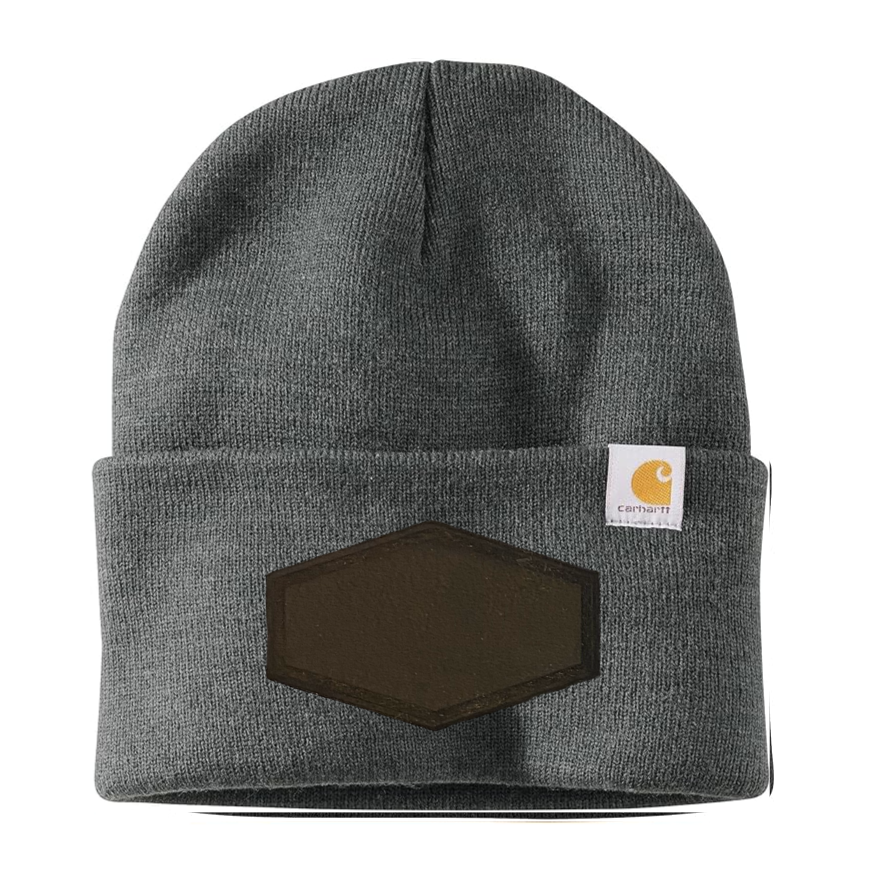 Coal Heather Carhartt Leather Patch Beanie