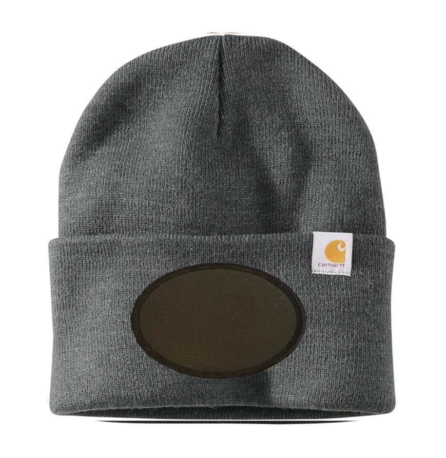 Coal Heather Carhartt Leather Patch Beanie