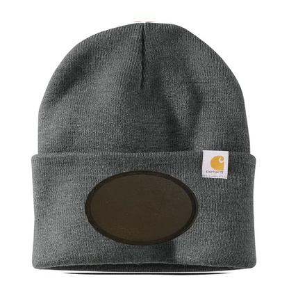 Coal Heather Carhartt Leather Patch Beanie