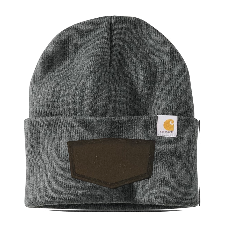 Coal Heather Carhartt Leather Patch Beanie