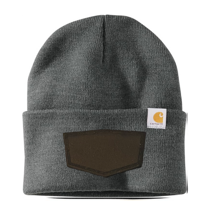 Coal Heather Carhartt Leather Patch Beanie