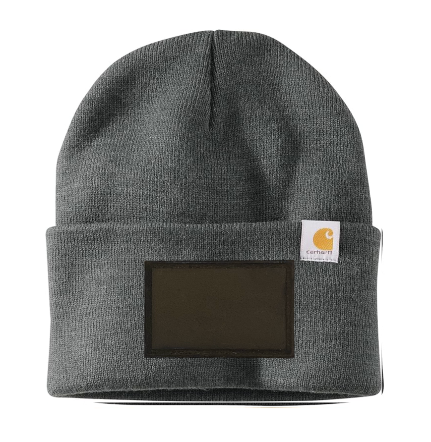 Coal Heather Carhartt Leather Patch Beanie