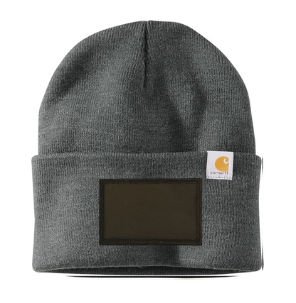 Coal Heather Carhartt Leather Patch Beanie