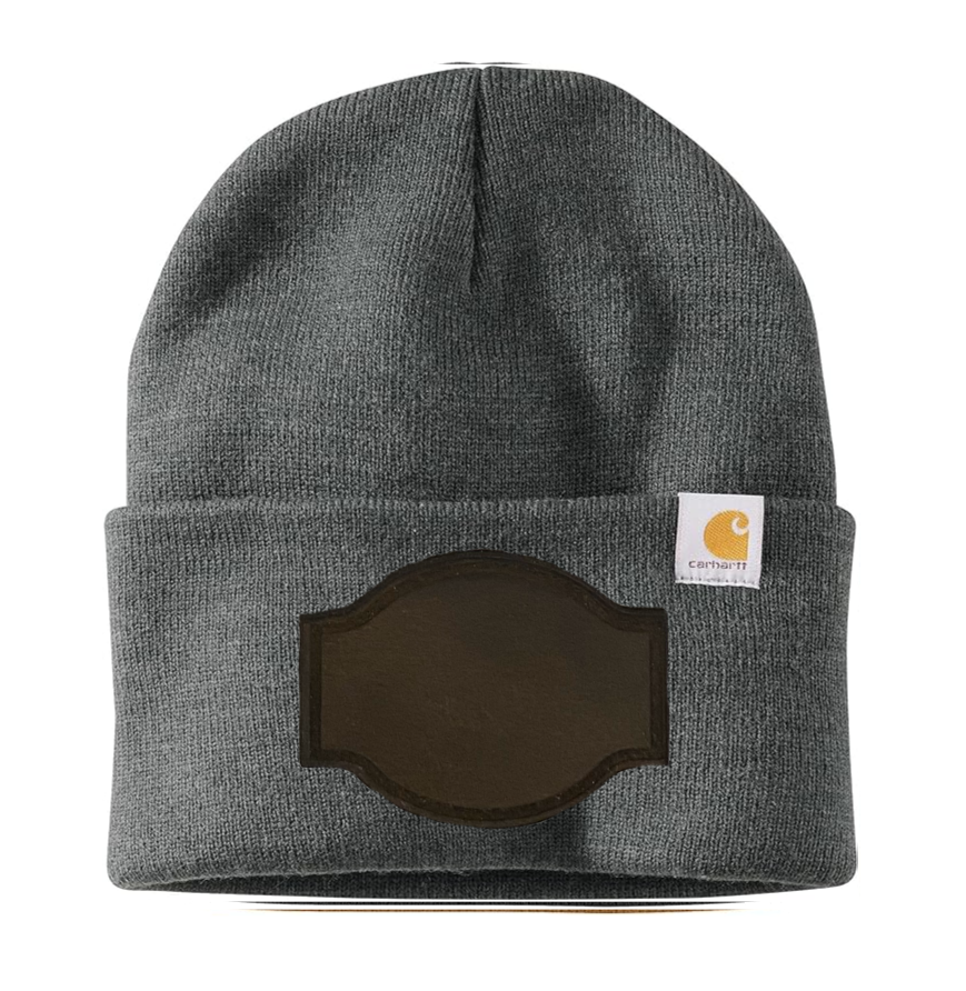 Coal Heather Carhartt Leather Patch Beanie