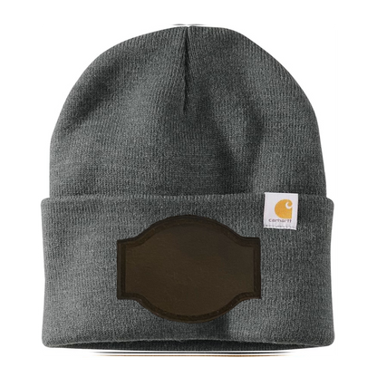 Coal Heather Carhartt Leather Patch Beanie