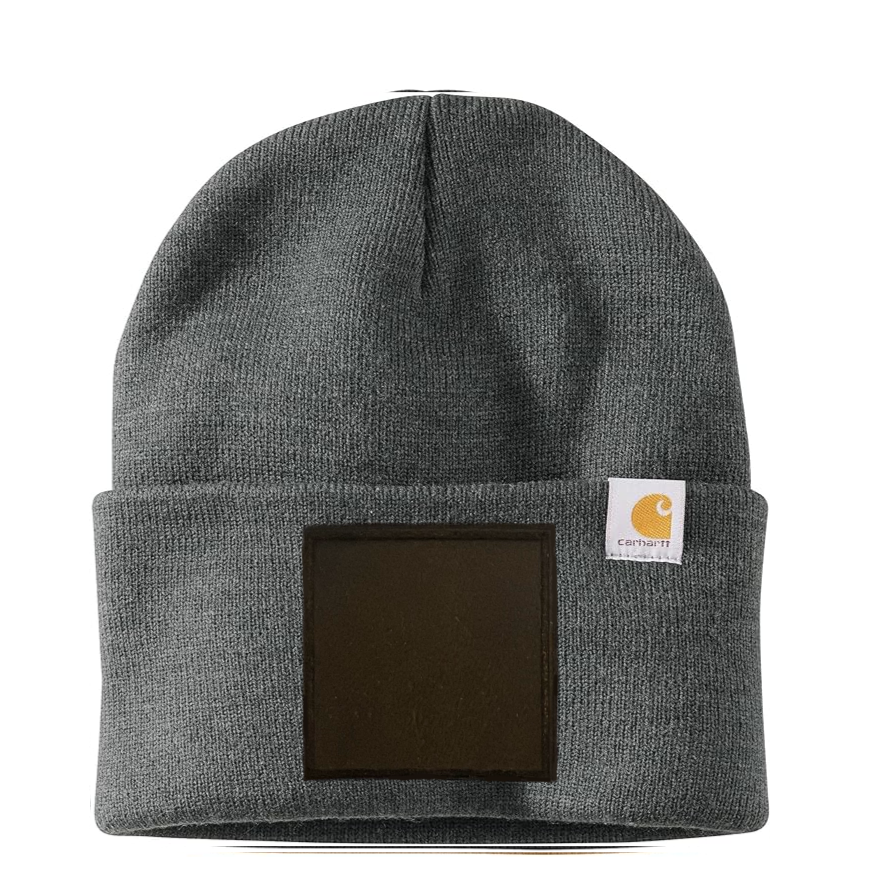 Coal Heather Carhartt Leather Patch Beanie