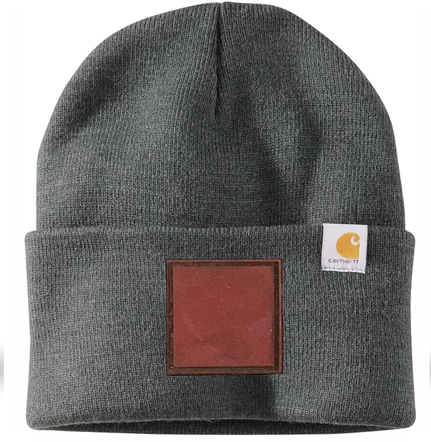 Coal Heather Carhartt Leather Patch Beanie