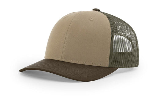 Tan/ Loden/ Brown Richardson Leather Patch Trucker Hat