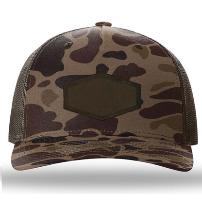 Bark Duck Camo/ Brown Richardson Leather Patch Trucker Hat