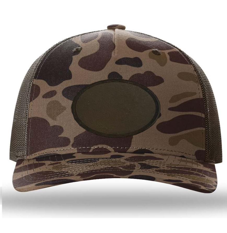 Bark Duck Camo/ Brown Richardson Leather Patch Trucker Hat