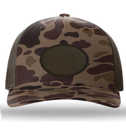 Bark Duck Camo/ Brown Richardson Leather Patch Trucker Hat