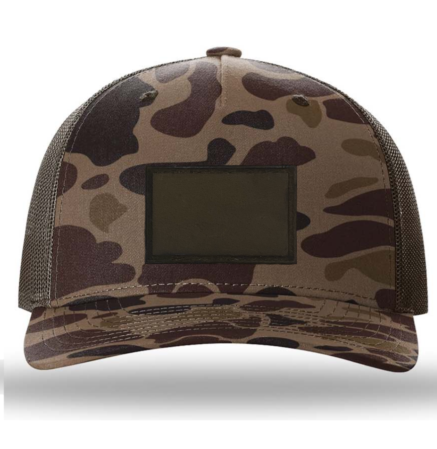 Bark Duck Camo/ Brown Richardson Leather Patch Trucker Hat