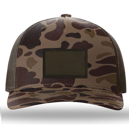 Bark Duck Camo/ Brown Richardson Leather Patch Trucker Hat