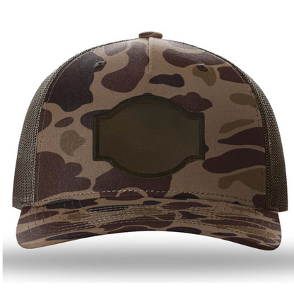 Bark Duck Camo/ Brown Richardson Leather Patch Trucker Hat