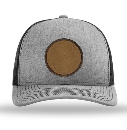 Heather Grey/ Black Richardson Leather Patch Trucker Hat