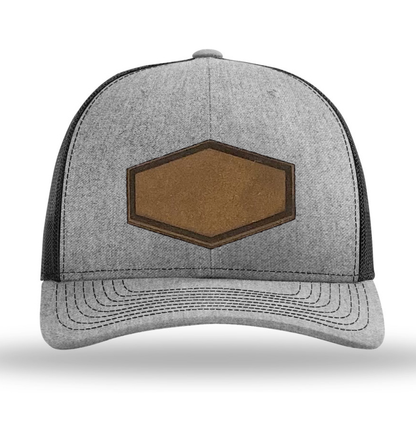 Heather Grey/ Black Richardson Leather Patch Trucker Hat