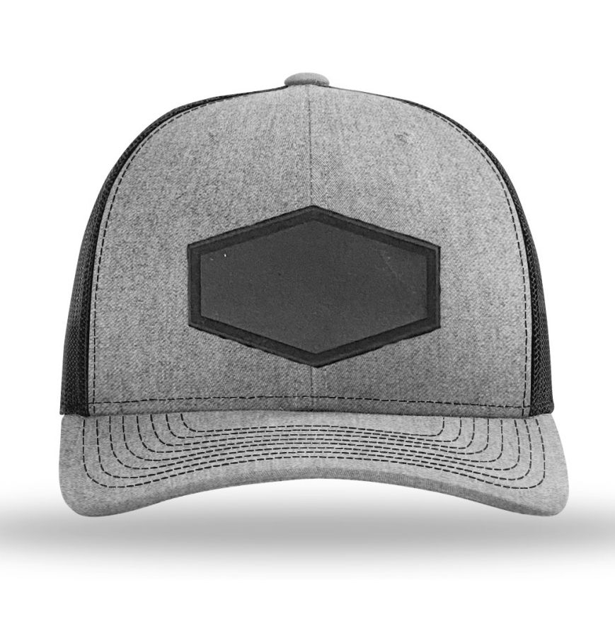 Heather Grey/ Black Richardson Leather Patch Trucker Hat