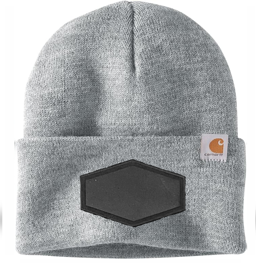 Heather Grey Carhartt Leather Patch Beanie