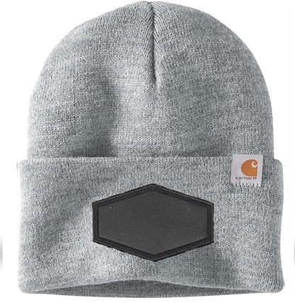 Heather Grey Carhartt Leather Patch Beanie