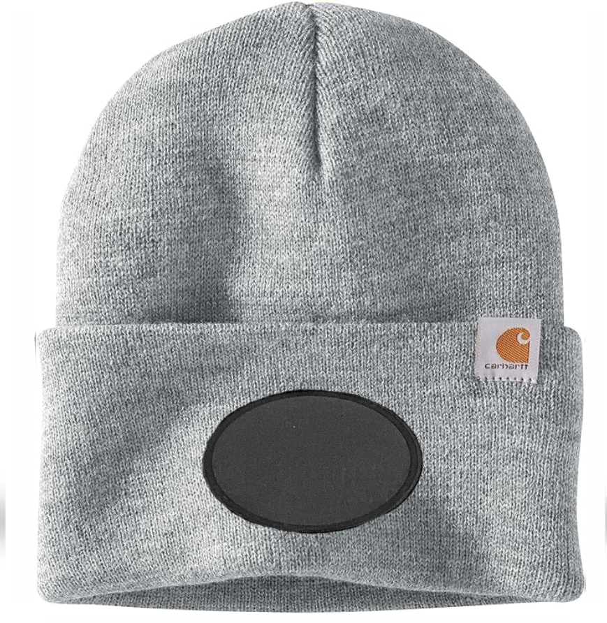 Heather Grey Carhartt Leather Patch Beanie