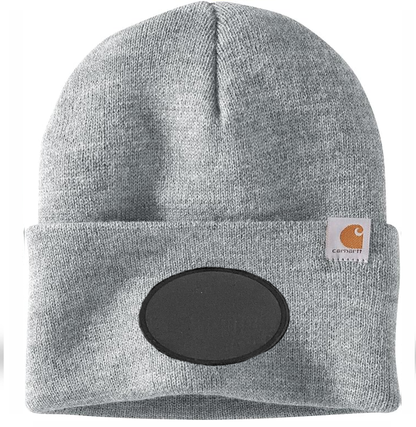 Heather Grey Carhartt Leather Patch Beanie