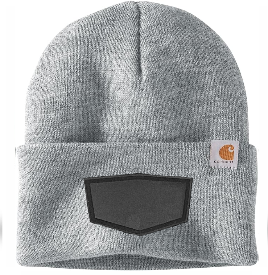Heather Grey Carhartt Leather Patch Beanie