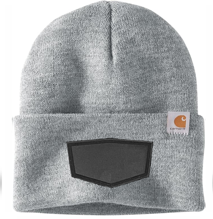 Heather Grey Carhartt Leather Patch Beanie