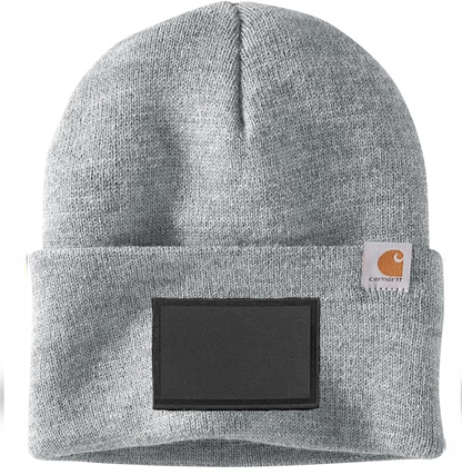 Heather Grey Carhartt Leather Patch Beanie