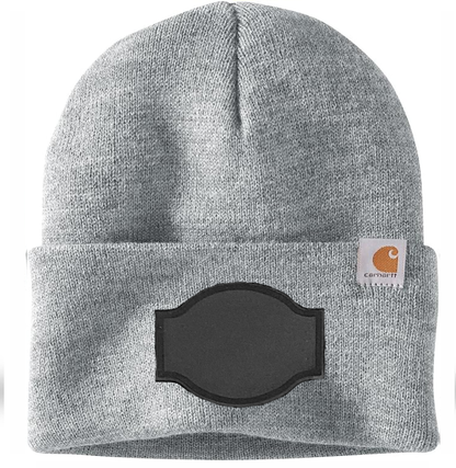 Heather Grey Carhartt Leather Patch Beanie