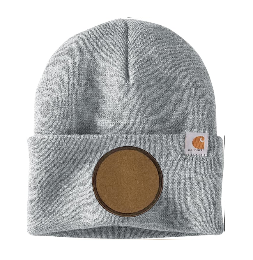 Heather Grey Carhartt Leather Patch Beanie