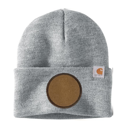 Heather Grey Carhartt Leather Patch Beanie