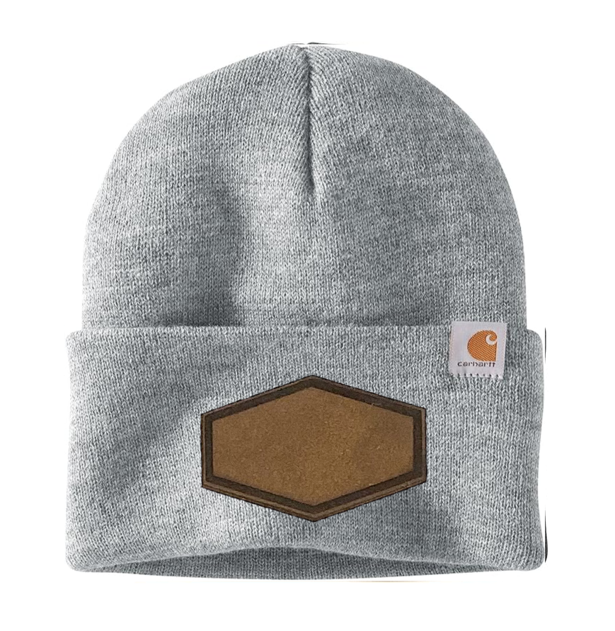 Heather Grey Carhartt Leather Patch Beanie
