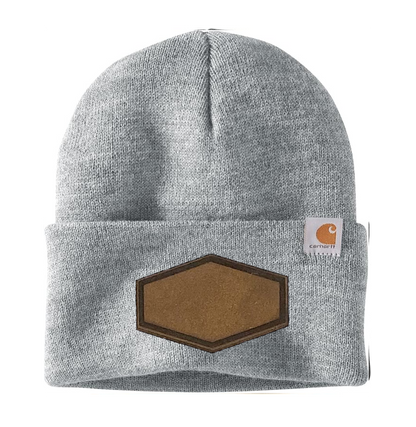Heather Grey Carhartt Leather Patch Beanie