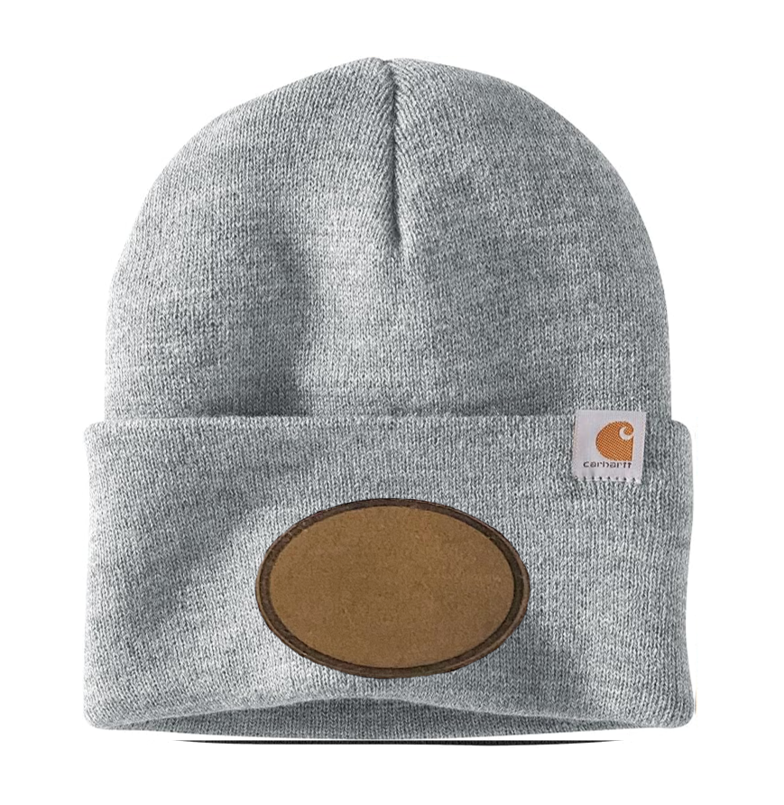 Heather Grey Carhartt Leather Patch Beanie