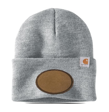 Heather Grey Carhartt Leather Patch Beanie