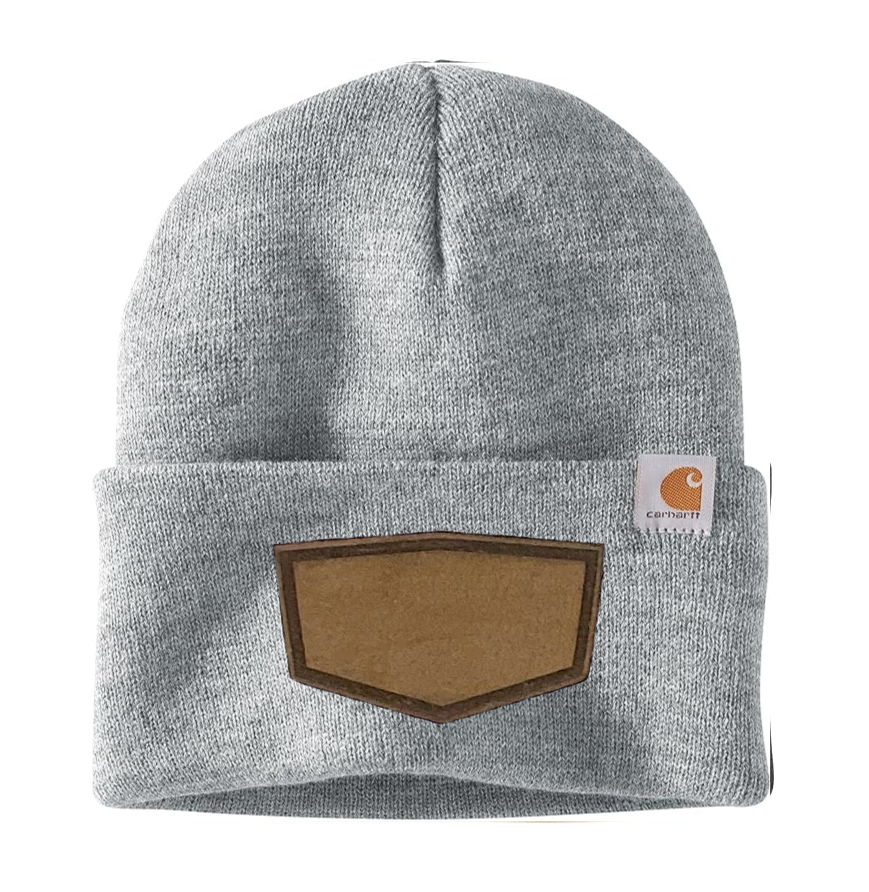 Heather Grey Carhartt Leather Patch Beanie