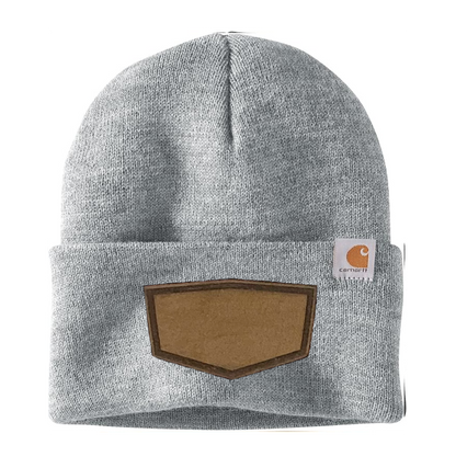 Heather Grey Carhartt Leather Patch Beanie
