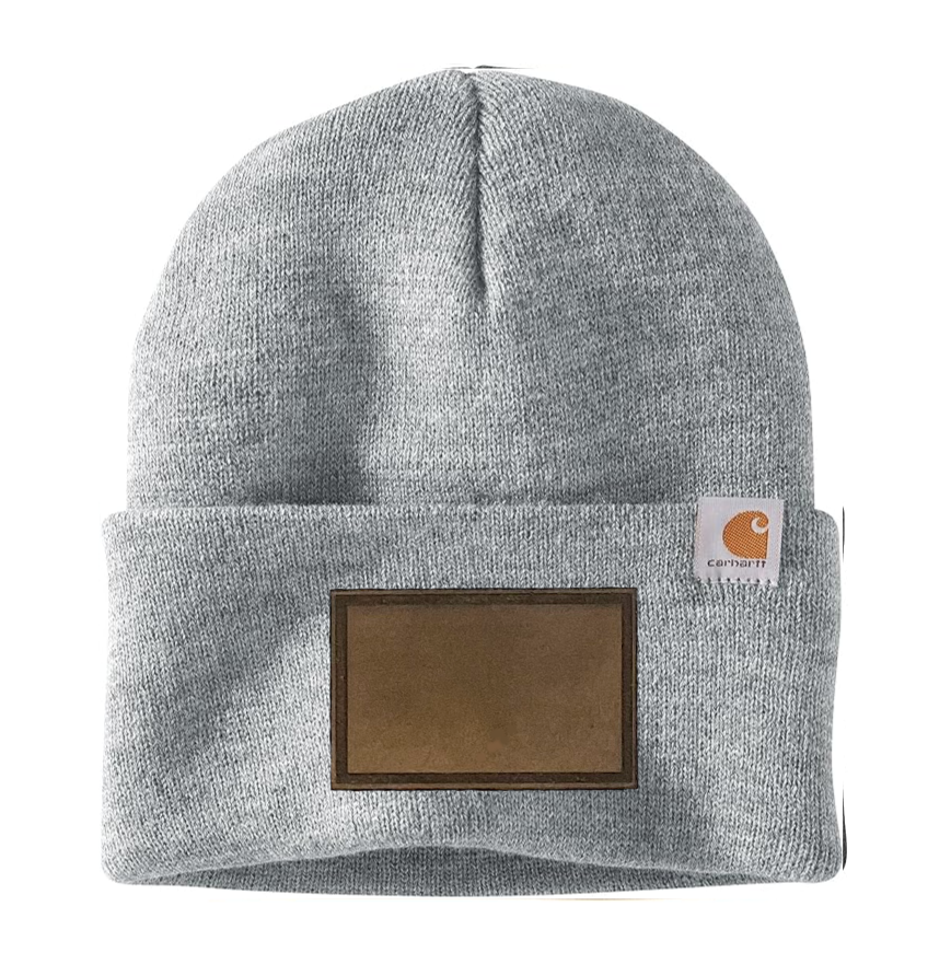 Heather Grey Carhartt Leather Patch Beanie