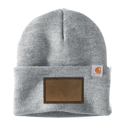 Heather Grey Carhartt Leather Patch Beanie