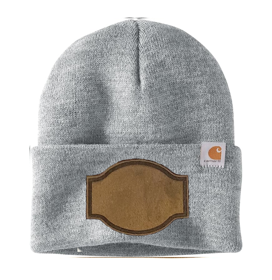 Heather Grey Carhartt Leather Patch Beanie